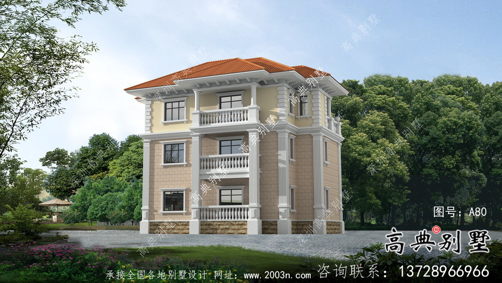 典雅歐式鄉村三層自建別墅設計效果圖
