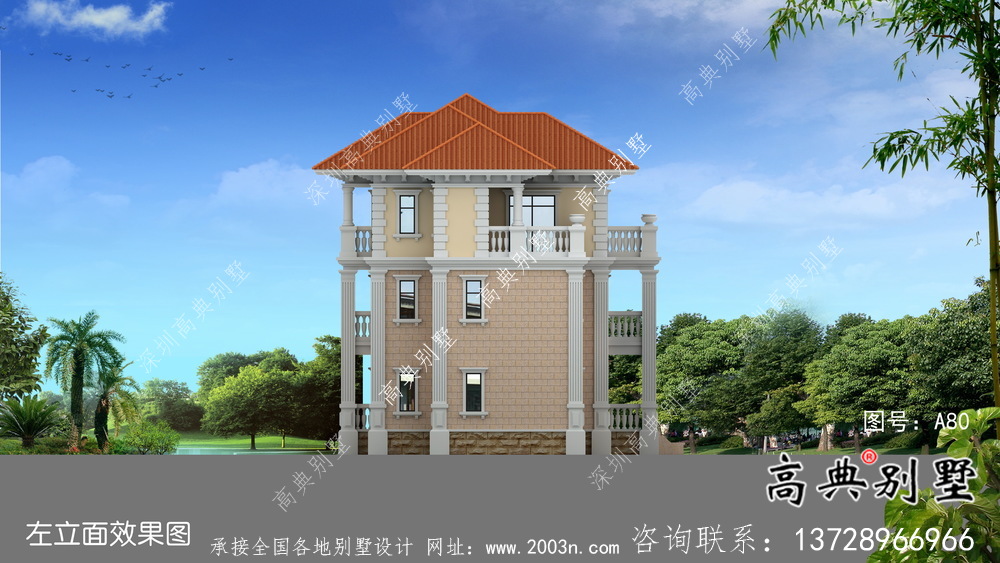 典雅歐式鄉村三層自建別墅設計效果圖