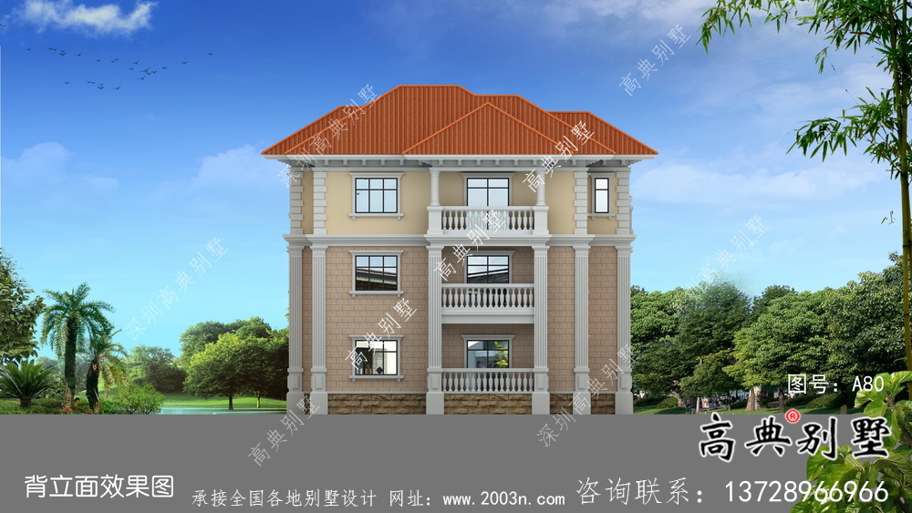 典雅歐式鄉村三層自建別墅設計效果圖
