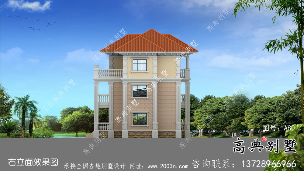 典雅歐式鄉村三層自建別墅設計效果圖