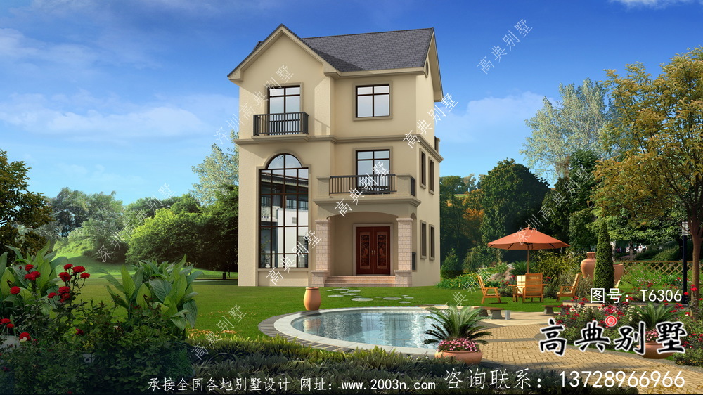 優(yōu)雅大氣歐式住宅建筑設(shè)計(jì)圖，效果圖