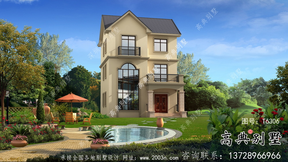 優(yōu)雅大氣歐式住宅建筑設(shè)計(jì)圖，效果圖