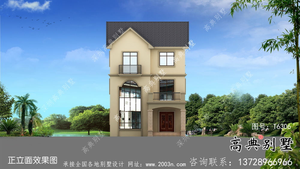 優(yōu)雅大氣歐式住宅建筑設(shè)計(jì)圖，效果圖