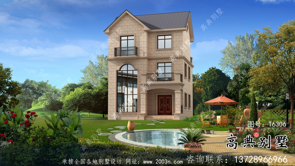 優(yōu)雅大氣歐式住宅建筑設(shè)計(jì)圖，效果圖