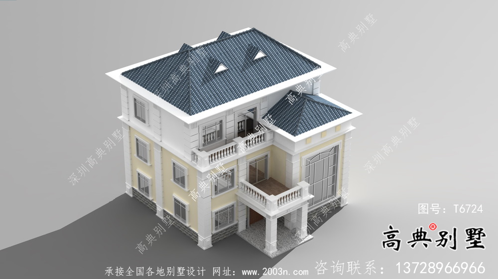 三層法式風格帶觀景臺中小型住宅設計圖
