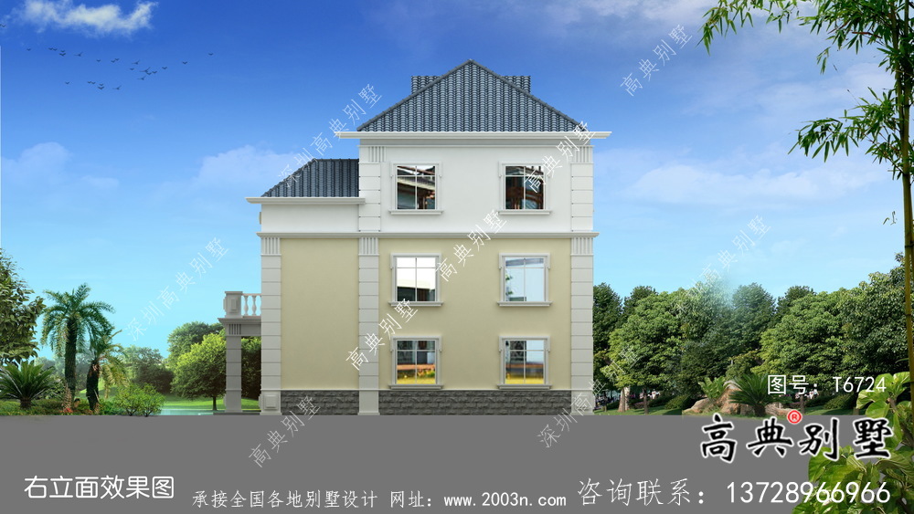 三層法式風格帶觀景臺中小型住宅設計圖