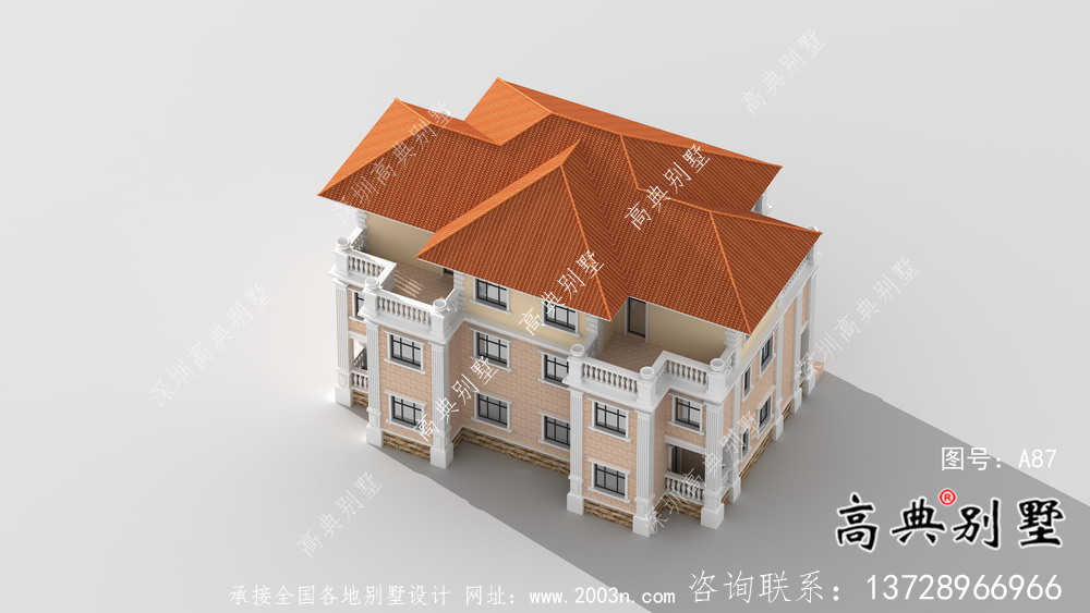 鄉(xiāng)村三層雙拼別墅簡歐風格別墅設(shè)計圖及效果工程圖紙