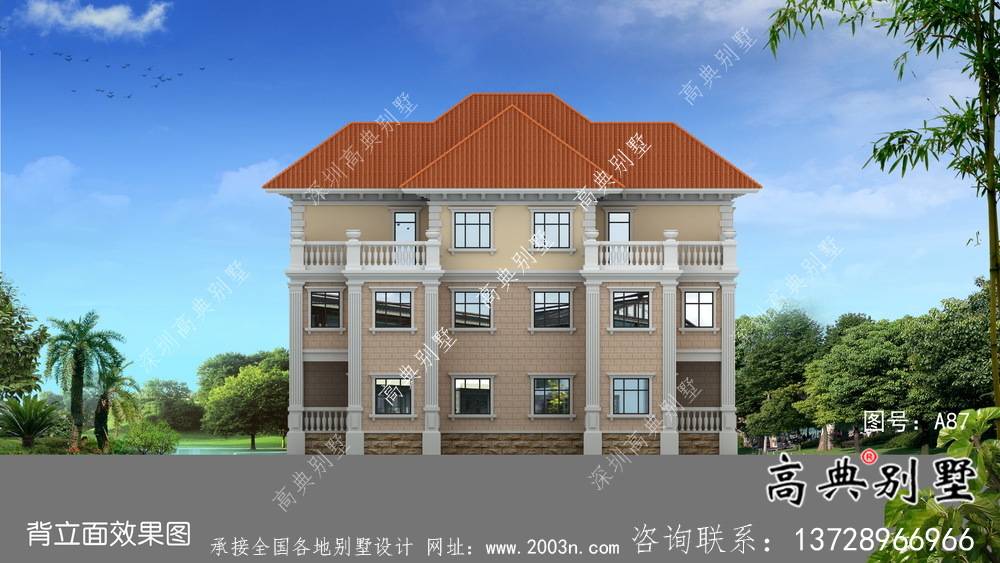 鄉(xiāng)村三層雙拼別墅簡歐風格別墅設(shè)計圖及效果工程圖紙