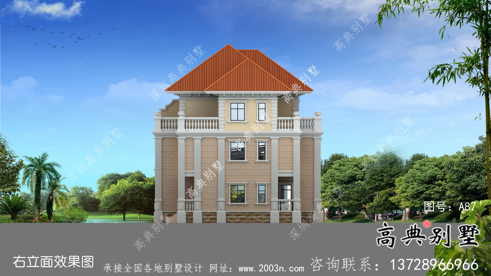鄉(xiāng)村三層雙拼別墅簡歐風格別墅設(shè)計圖及效果工程圖紙