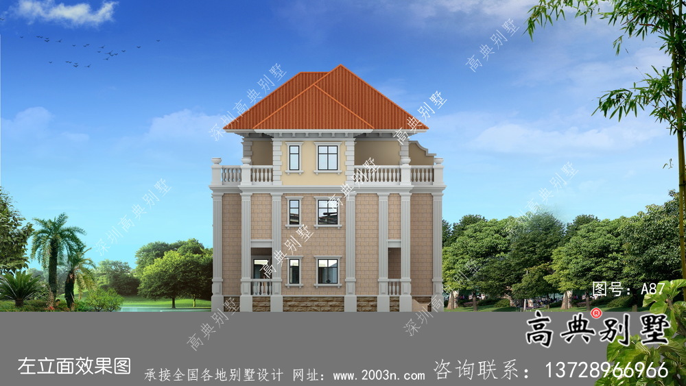 鄉(xiāng)村三層雙拼別墅簡歐風格別墅設(shè)計圖及效果工程圖紙