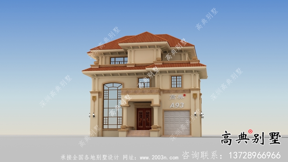 復式三層歐式鄉村別墅設計效果圖