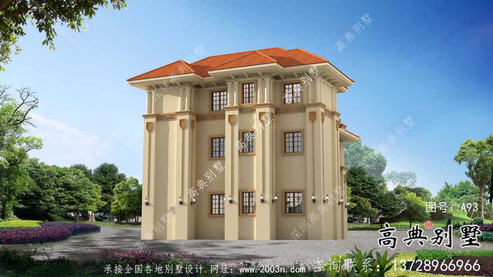 復式三層歐式鄉村別墅設計效果圖