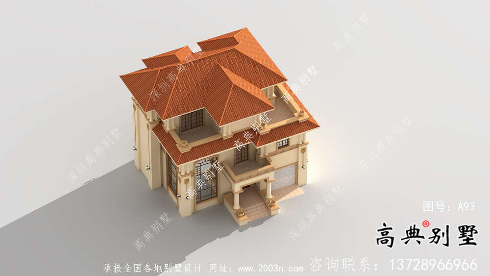 復式三層歐式鄉村別墅設計效果圖