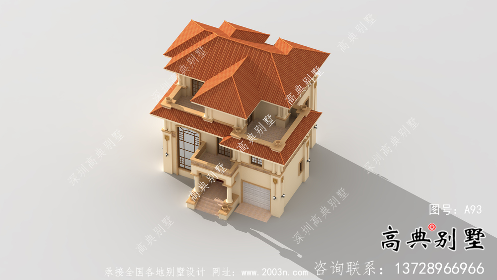 復式三層歐式鄉村別墅設計效果圖