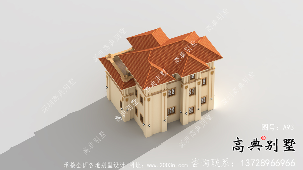 復式三層歐式鄉村別墅設計效果圖