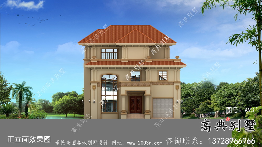 復式三層歐式鄉村別墅設計效果圖