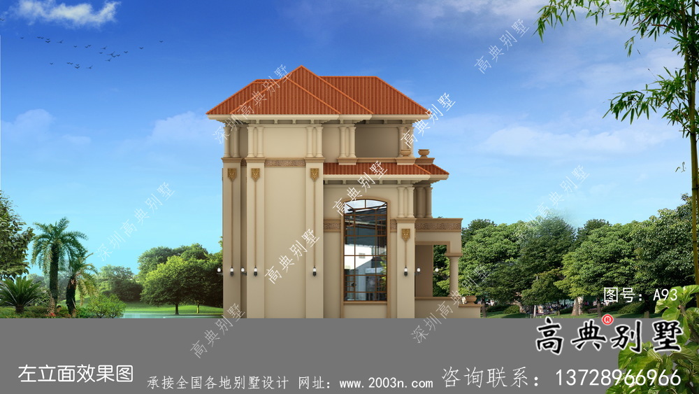 復式三層歐式鄉村別墅設計效果圖