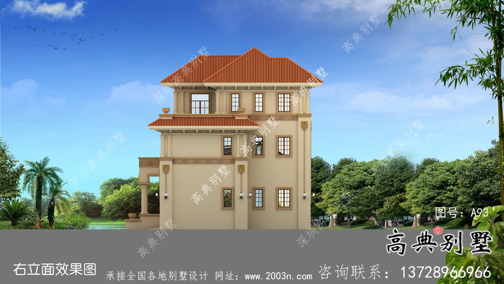 復式三層歐式鄉村別墅設計效果圖