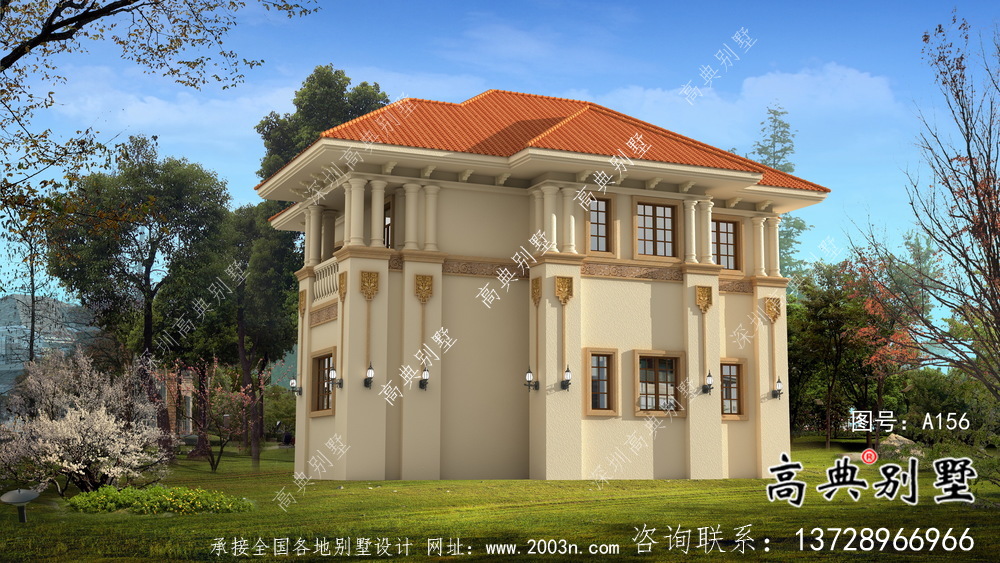 簡歐二層農村自建房設計效果施工整套工程圖紙