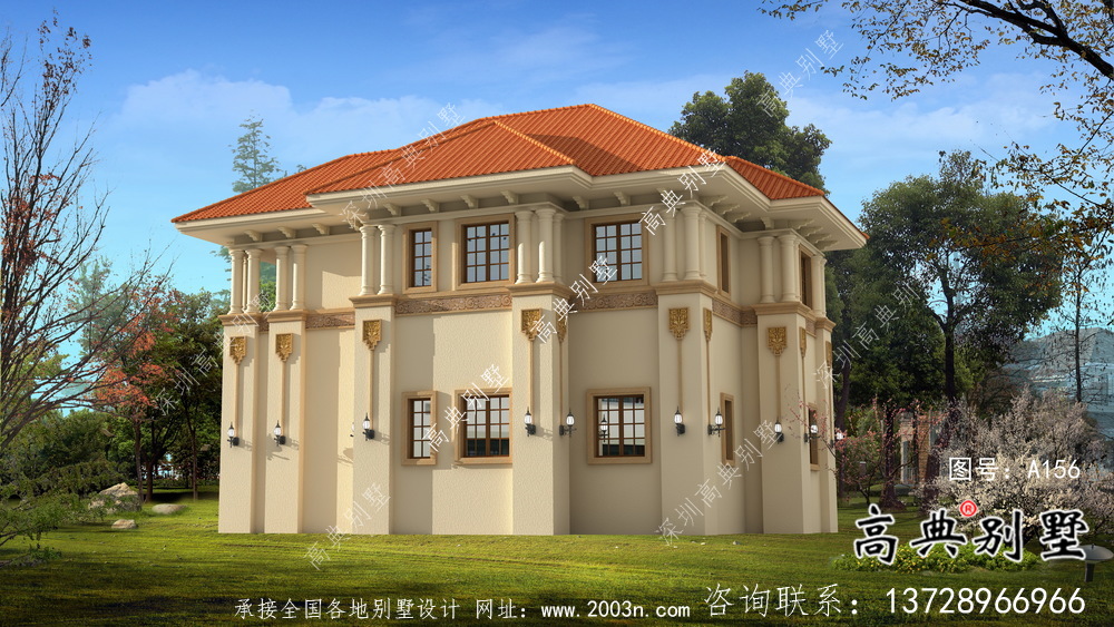 簡歐二層農村自建房設計效果施工整套工程圖紙