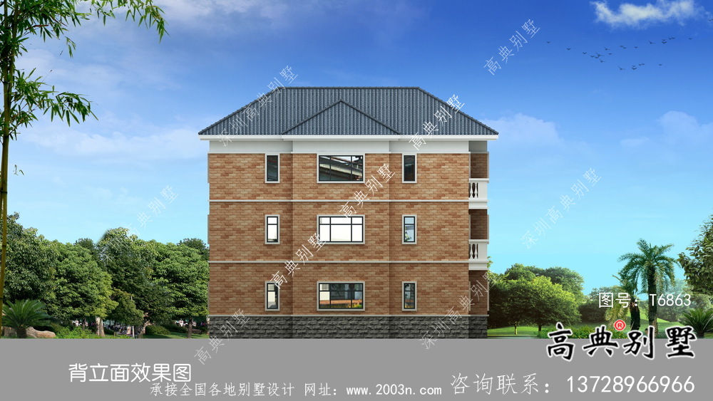 外觀簡易三層中小型房屋設計圖，效果圖