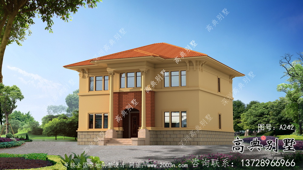 歐式風(fēng)格二層自建別墅設(shè)計效果整套工程圖紙