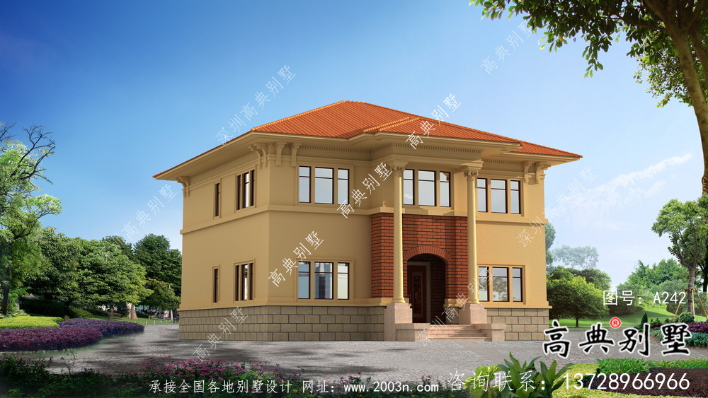 歐式風(fēng)格二層自建別墅設(shè)計效果整套工程圖紙