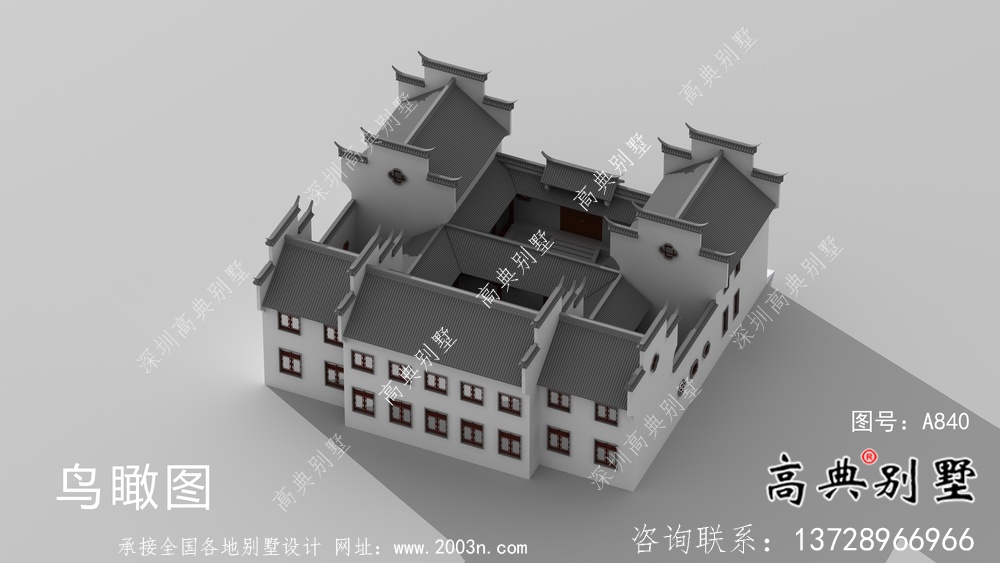 新中式二層鄉村徽派別墅設計圖紙