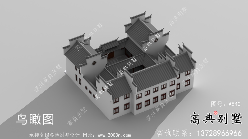 新中式二層鄉村徽派別墅設計圖紙