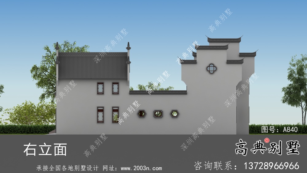 新中式二層鄉村徽派別墅設計圖紙