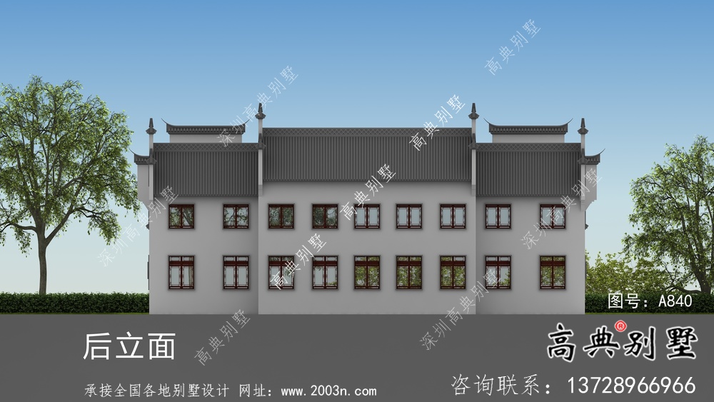 新中式二層鄉村徽派別墅設計圖紙