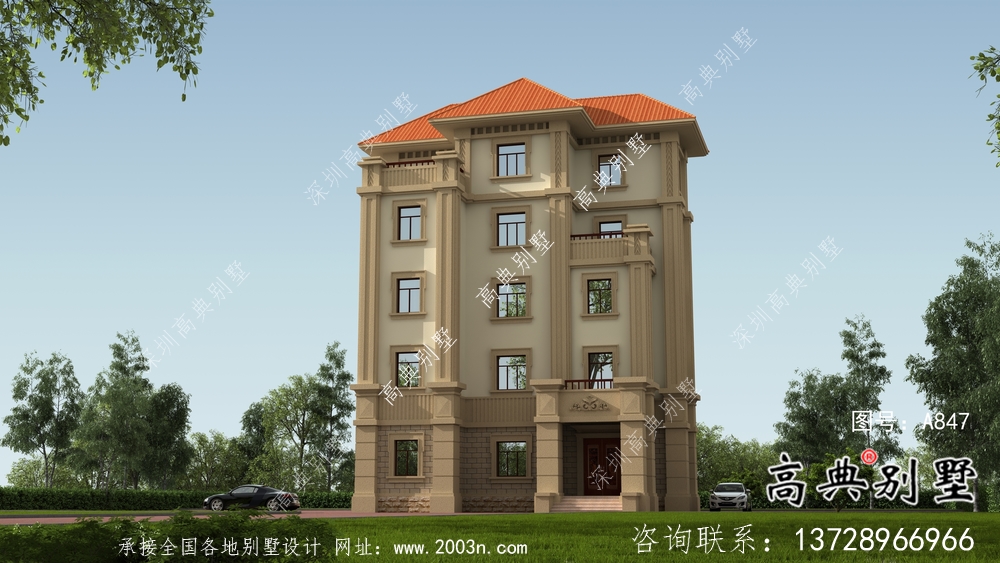 全套五層歐式豪華大型別墅自建效果工程圖紙