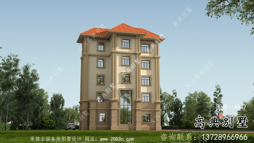 全套五層歐式豪華大型別墅自建效果工程圖紙