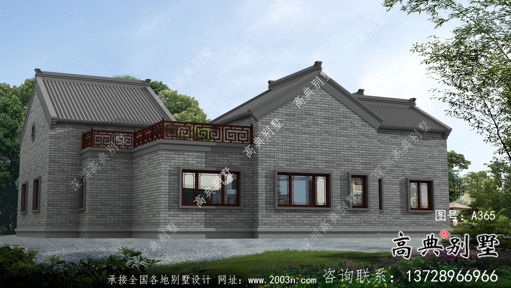 鄉村單層院子別墅，設計效果圖