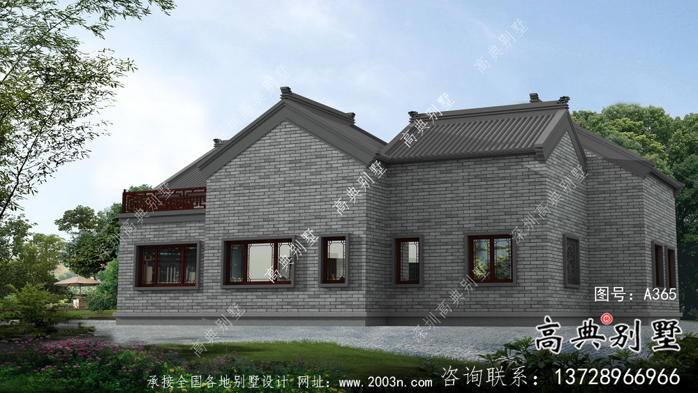 鄉村單層院子別墅，設計效果圖