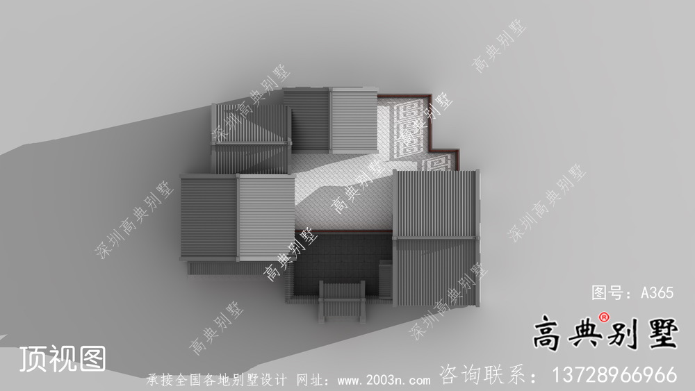 鄉村單層院子別墅，設計效果圖