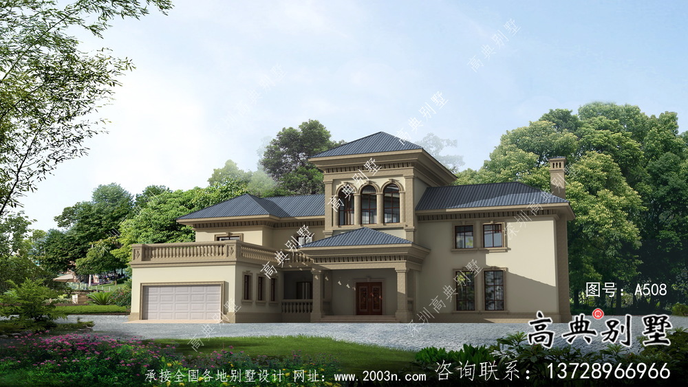 鄉間帶車庫的歐式風格別墅戶型設計圖