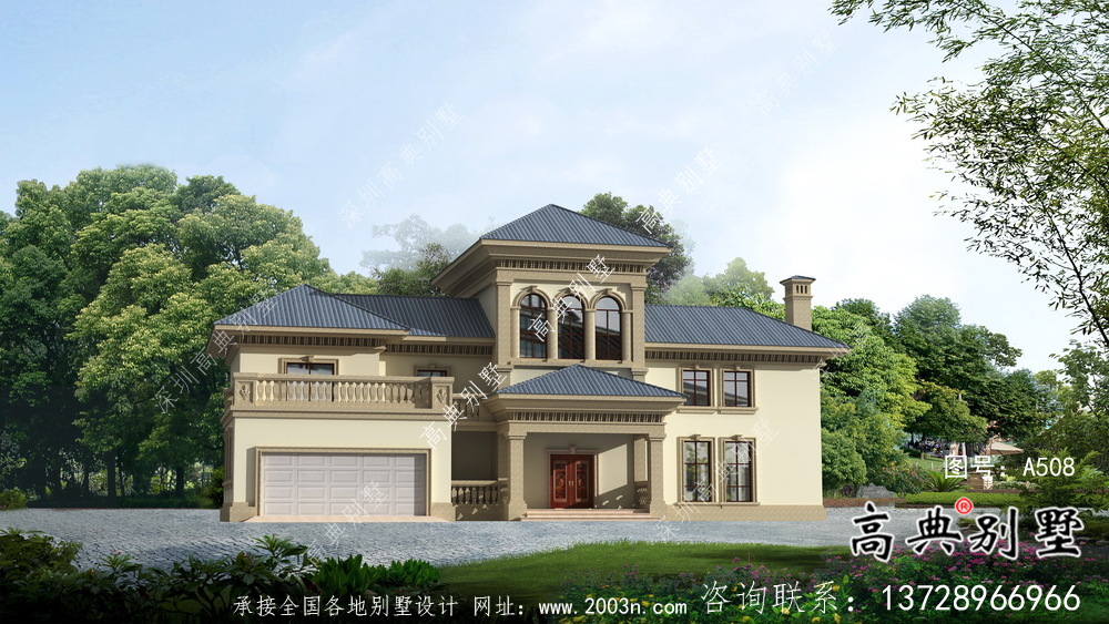 鄉間帶車庫的歐式風格別墅戶型設計圖