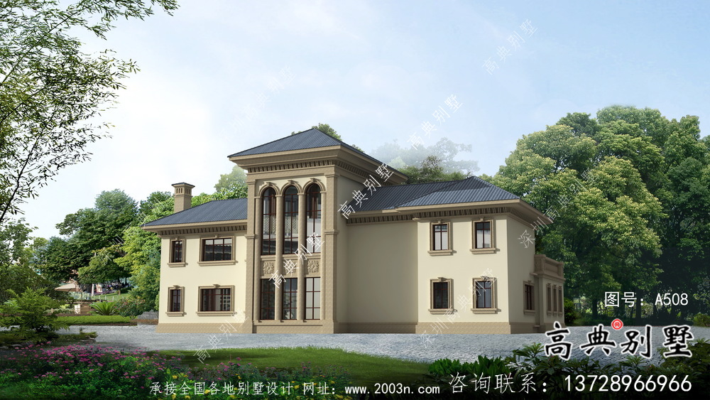 鄉間帶車庫的歐式風格別墅戶型設計圖