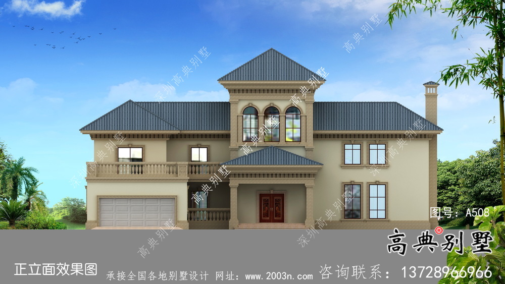 鄉間帶車庫的歐式風格別墅戶型設計圖