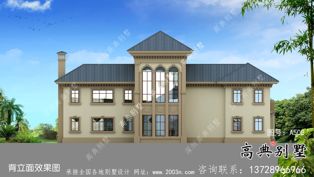 鄉間帶車庫的歐式風格別墅戶型設計圖