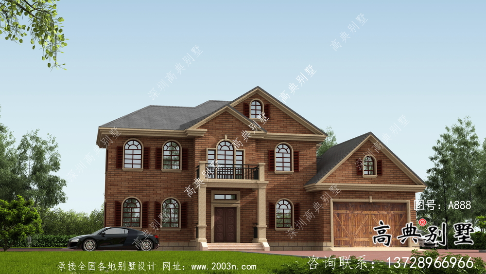 美式風(fēng)格含車庫(kù)洋氣別墅設(shè)計(jì)圖（效果圖）