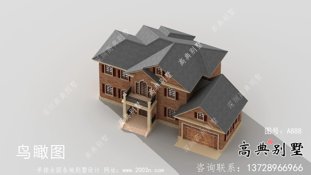 美式風(fēng)格含車庫(kù)洋氣別墅設(shè)計(jì)圖（效果圖）