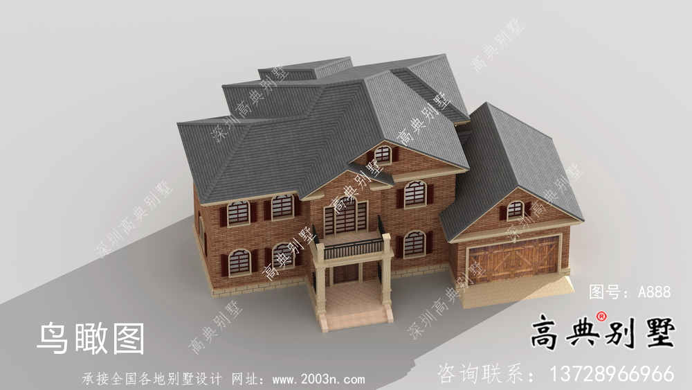 美式風(fēng)格含車庫(kù)洋氣別墅設(shè)計(jì)圖（效果圖）