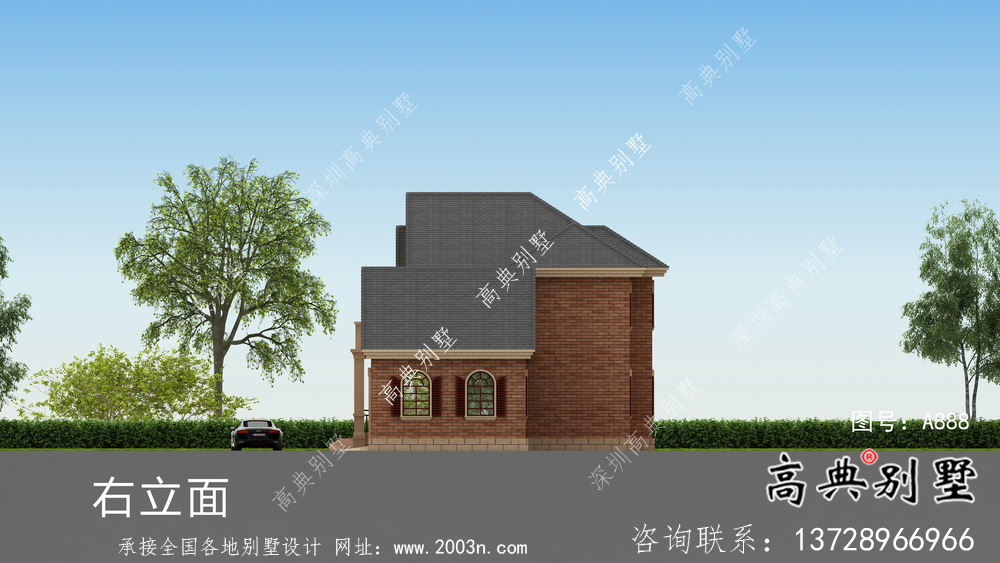 美式風(fēng)格含車庫(kù)洋氣別墅設(shè)計(jì)圖（效果圖）
