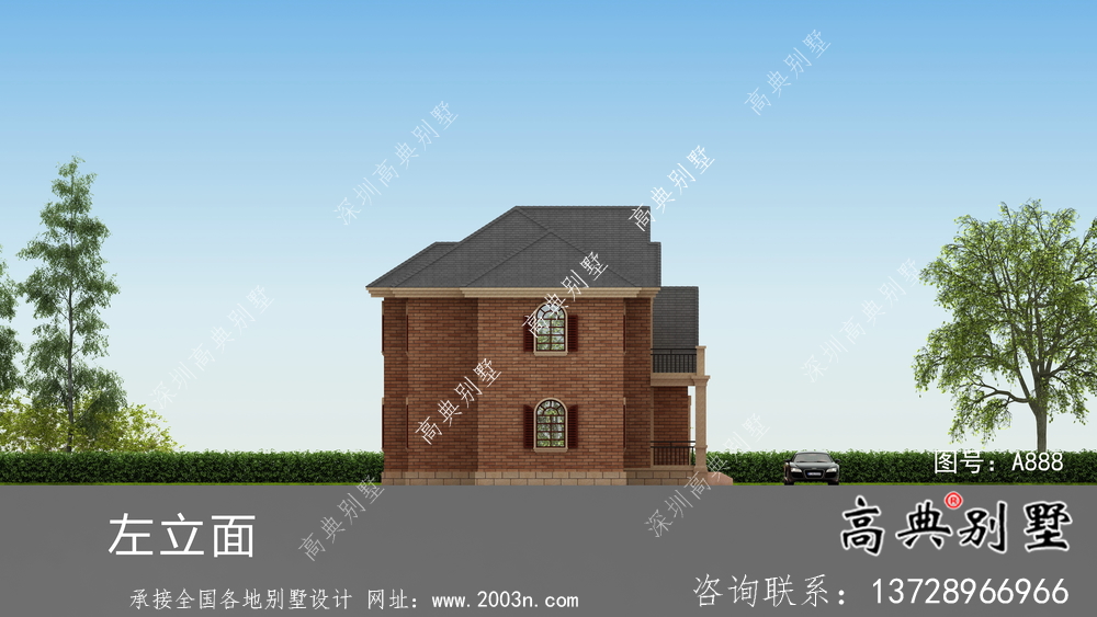 美式風(fēng)格含車庫(kù)洋氣別墅設(shè)計(jì)圖（效果圖）