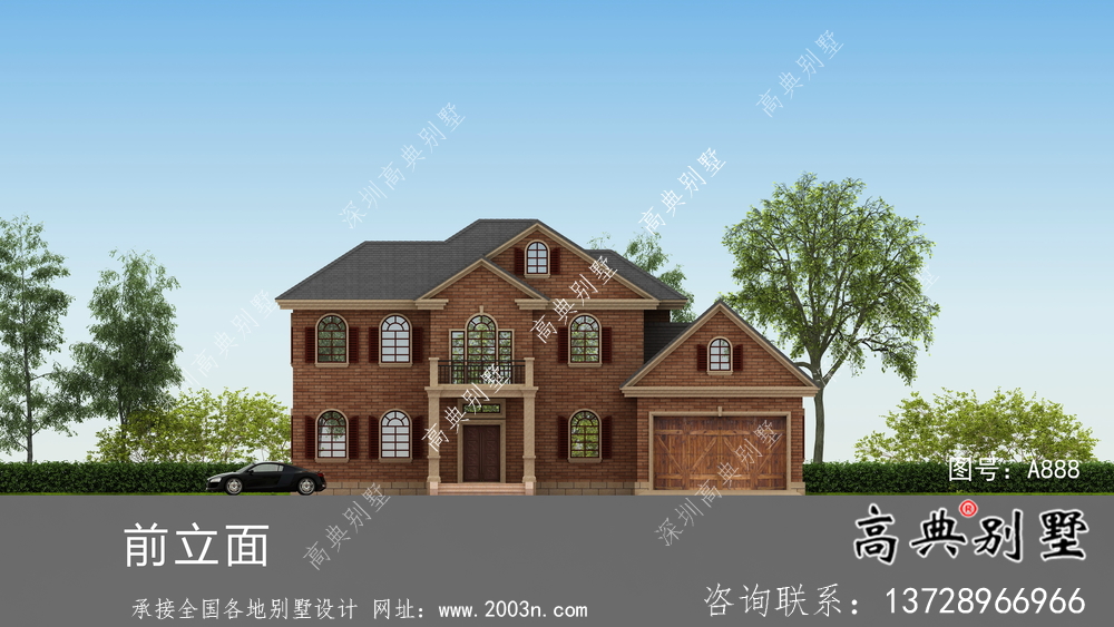 美式風(fēng)格含車庫(kù)洋氣別墅設(shè)計(jì)圖（效果圖）