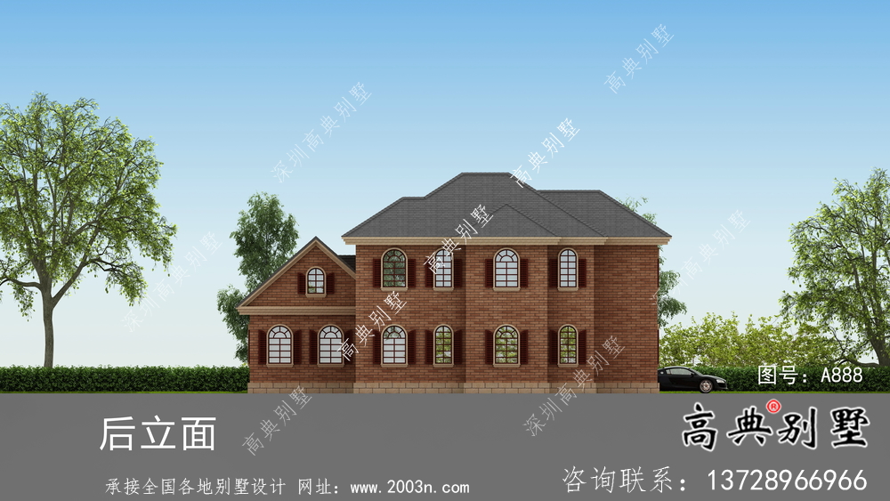 美式風(fēng)格含車庫(kù)洋氣別墅設(shè)計(jì)圖（效果圖）