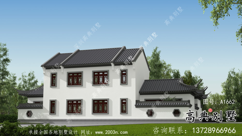 新中式二層鄉村別墅設計圖紙