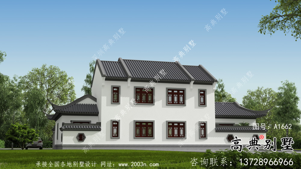 新中式二層鄉村別墅設計圖紙